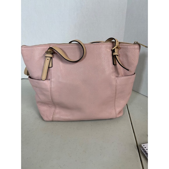 Michael Kors Pink Leather Tote Bag Gold Tone Hardware Double Handles